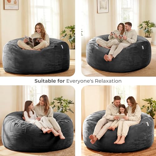 HABUTWAY Bean Bag Chair: Giant 6' Memory Foam Furniture Bean Bag Chair with Microfiber Cover - 6Ft,Grey - Image 6
