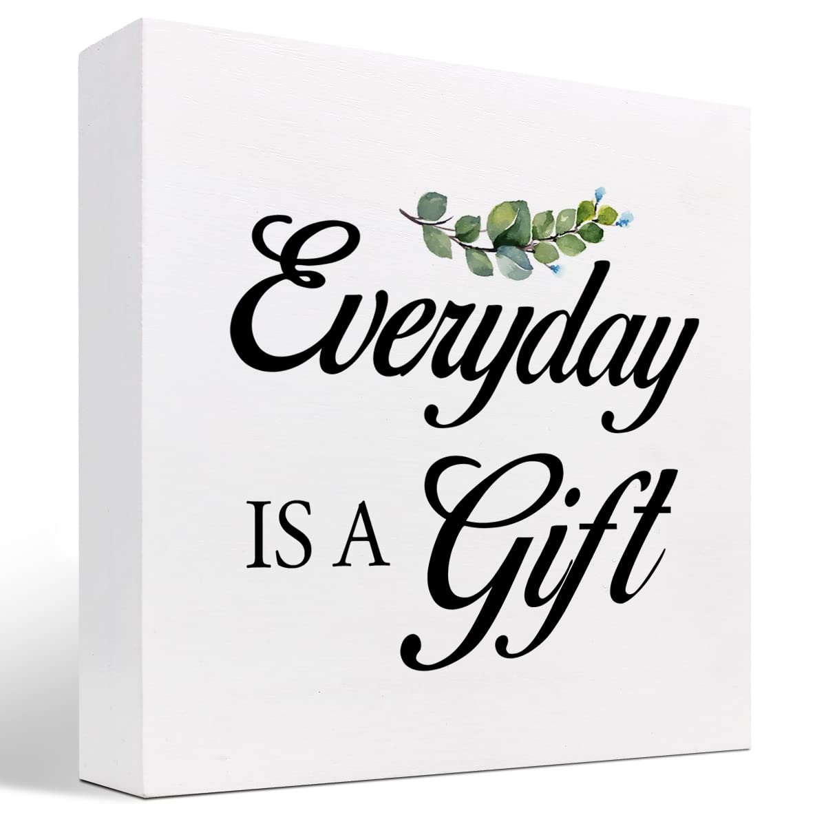 Inspirational Wooden Box Sign, Everyday is A Gift Wood Block Sign, Motivational Wood Box Sign Desk Decor for Home Bedroom Office Shelf Table Decor