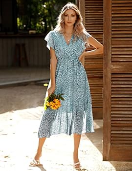 Mieuid Damesjurk, boho, zomerjurk, korte V-hals, chique mouwjurk