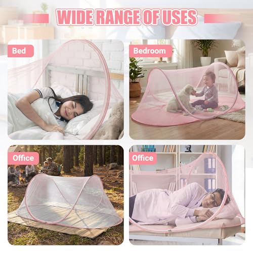 Image of Large Pop up Mosquito Net for Camping Portable Foldable Mosquito Tent Bug Net Bed Travel Patio Outdoor 78 x 31 x 22 Inch Bug Netting Mesh Tent Canopy for Adults Baby Bedroom, Pink