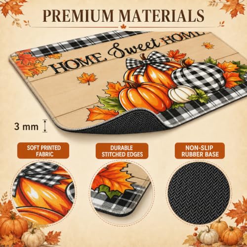 Image of Fall Pumpkin Stove Top Cover for Electric Glass Cooktop 28.5 x 20.5 Inch | Soft printed surface with a 3 mm non-slip rubber base, stitched edges, 2 hanging loops and 2 hooks included