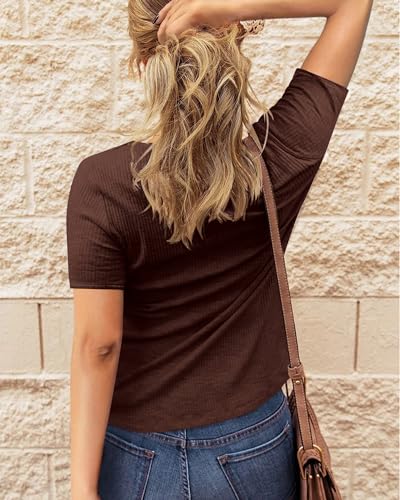 BTFBM Women 2025 Summer Henley Tunic Top V Neck Short Sleeve Button UP Solid Slim Fit Casual Ribbed Knit Shirt Blouses4