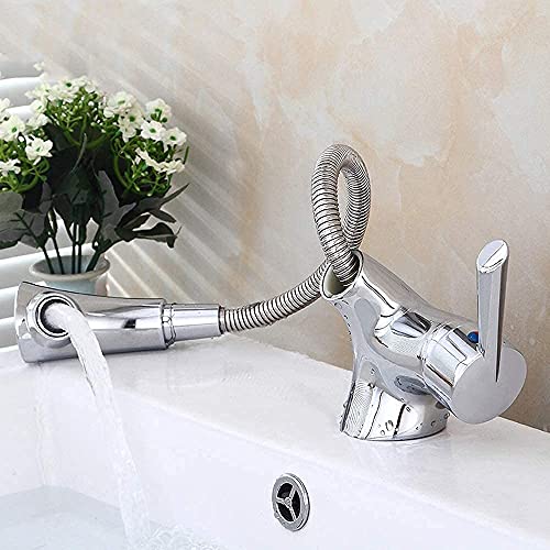 Grifo de bronce cromado de alta durabilidad con caño extraíble para lavabo 5