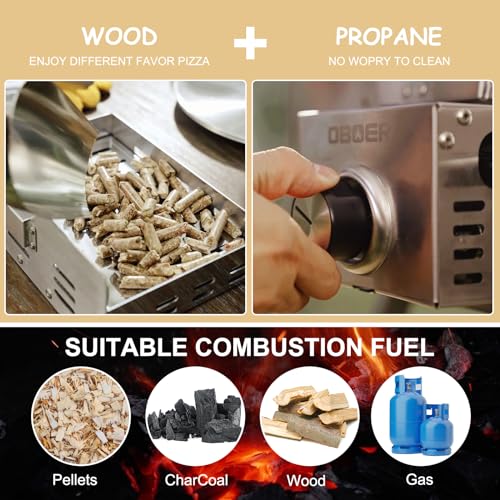 ABORON Pizza Oven Outdoor,13" Multi-Fuel Rotatable Pizza Ovens,Portable Wood Fired and Gas Pizza Oven,Stainless Steel 3-Layer Oven,Pizza Maker with Built-in Thermometer,Pizza Cutter & Carry Bag