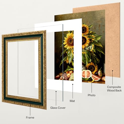 Image of eletecpro 5x7 Vintage Picture Frame, Glass Cover, Green Gold, 2-Pack | Display Photo 4x6 with Mat or 5x7 without, Horizontal or Vertical, Tabletop or Wall Decor