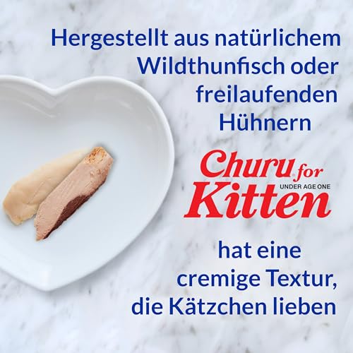 INABA Churu Creamy Snack für Kätzchen mit Omega 3, Taurin, hochwertiges Hühnerfleisch, Katzensnacks Junior 2-12 Monate, Kitten Nassfutter, Einzelzutat, Premium Kitten Leckerlies, 20 x 14g