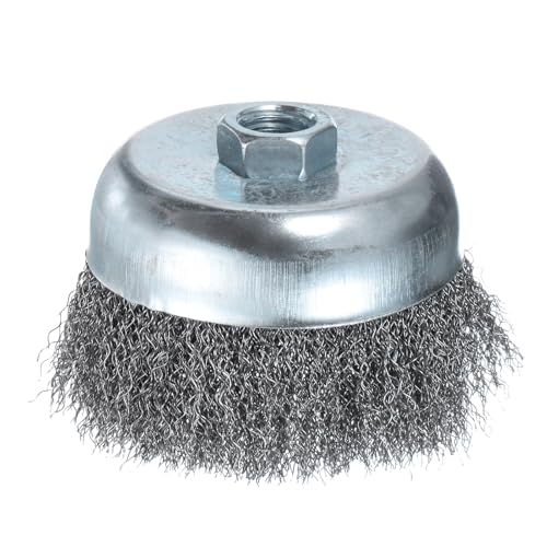 Image of Wire Cup Brush for Grinder - [4 Inch] Coarse Crimped for Paint Stripping Cleaning Rust Duty Conditioning, 5 /8 Inch-11 Threaded Arbor, Silver Tone