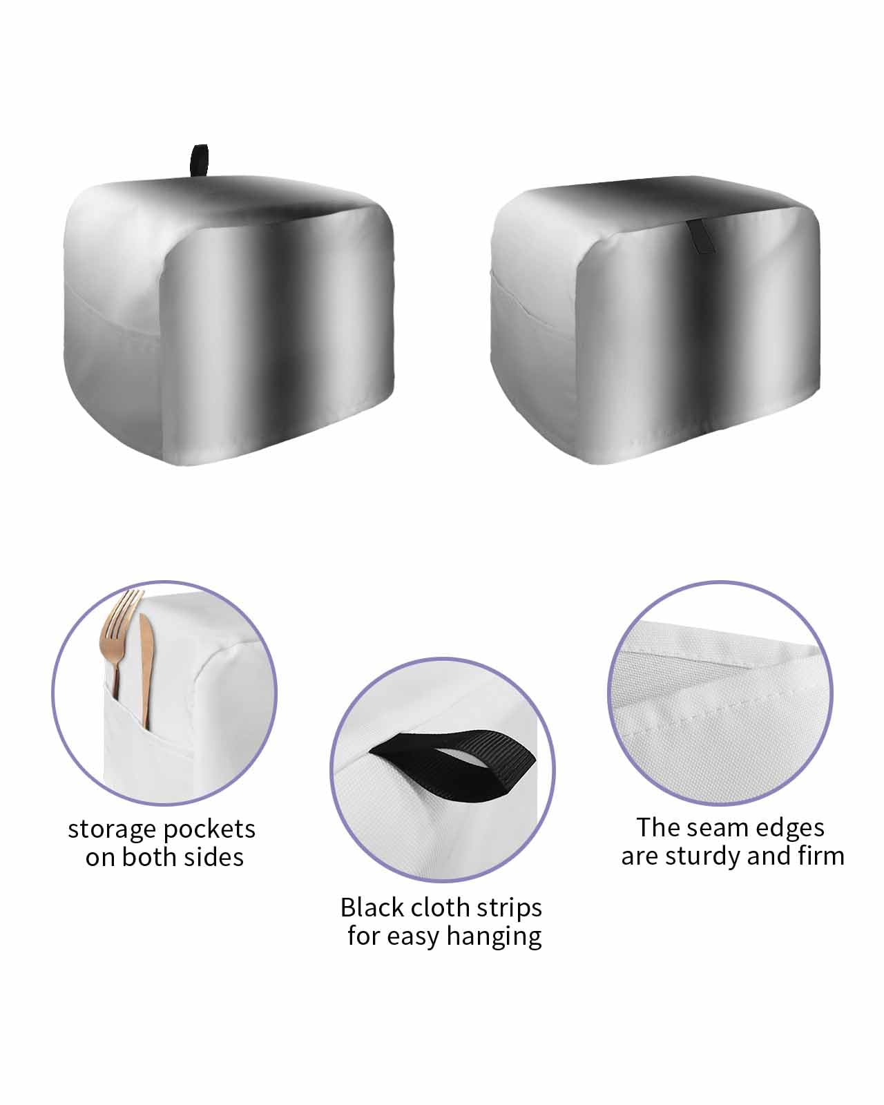 Gray White Toaster Cover 2 Slice, Modern Gradient Geometric Dustproof Bread Machine Oven Cover with Storage Pockets, Fits Most Kitchen Toasters Protector