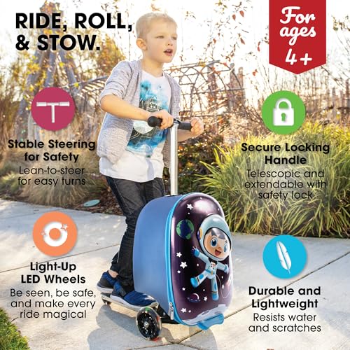 KIDDIETOTES 3-D Hardshell Luggage Scooter for Kids - Lightweight Rideable Luggage for kids - Fits in Overhead Bins - LED Light Up Wheels2