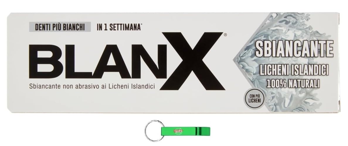 Blanx Dentifricio Sbiancante, dentifricio sbiancante con lichene naturale, contro placca e macchie, dentifricio per rafforzare lo smalto dei denti da 75 ml + portachiavi Beni Culinari