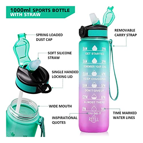 Otcmuky Sports 1 ltr Water Bottle with Time Markings & Straw - Image 3