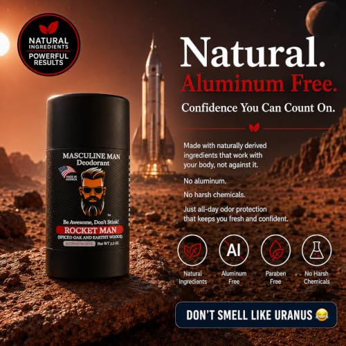 Image of Deodorant for Men - Aluminum Free Men's Natural Deodorant - Long-Lasting Fresh Spiced Oak & Earthy Woods Scent, Stain-Free, Made in USA, 3.2oz - Rocket Man
