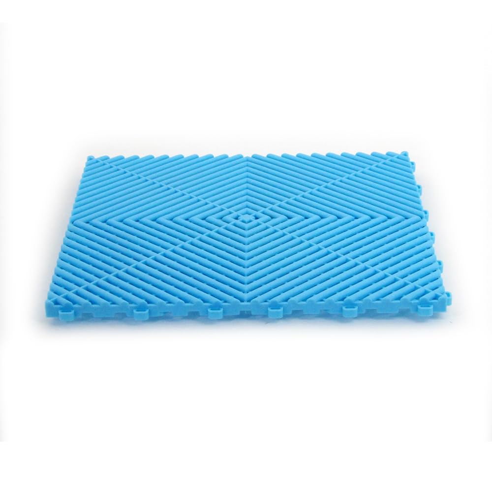 Lot de 25 dalles de sol clipsables - BLEU CLAIR - (4m²) pour garage, cellier, atelier, abris de jardin. Effet Damier 40x40cm, ép.1,8cm, Marque CLIC & dalle, série CLASSIC, Intérieur-Extérieur.