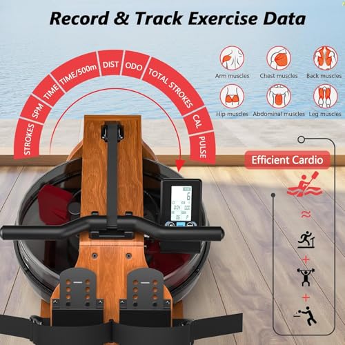 Rowing Machine, Water Foldable Rowing Machine for Home Gym, Fitness Exercise Machine with Bluetooth, 330LB Weight Capacity, App Compatible, Built-in Monitor - Image 5