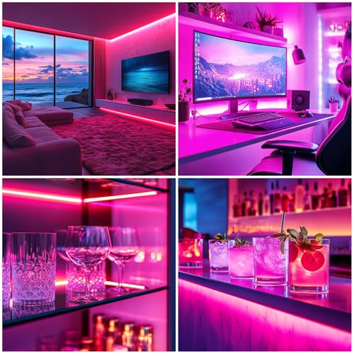 Image of 5V USB LED Cob Pink Strip Light Key Switch Bedroom 3.28ft LEDs Flexible self-Adhesive Light Strip for Stairs, Wardrobe, Kitchen, Mirror, Bedroom, Bar Cabinet