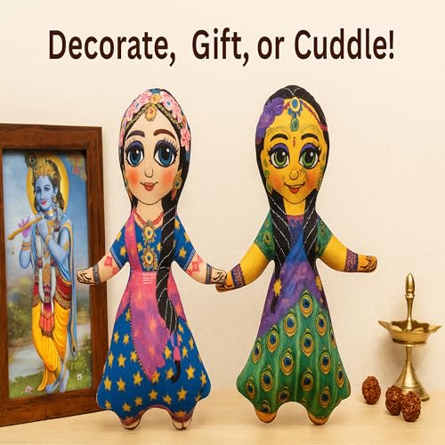Image of Lalita Vishakha Radha Ji Sakhi Doll Soft Plush Toy for Kids | Handmade Cultural & Spiritual Toy | Washable Fabric | 7.5 Inch Cute Doll Set for Gifting & Decoration