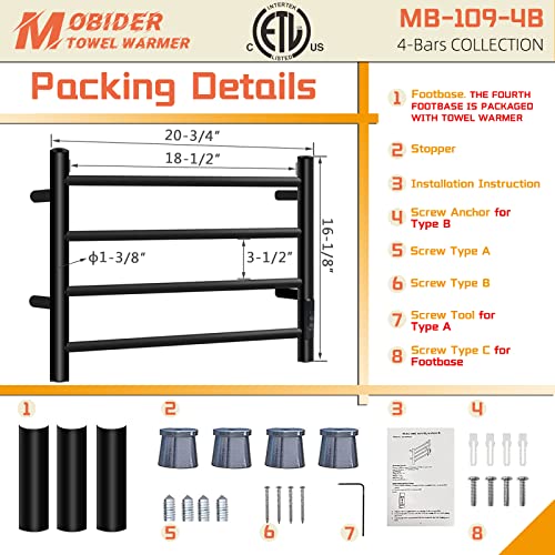 Mobider Towel Warmer For Bathroom, Heated Towel Rack With Timer, Towel Heater With Wall Mounted Plug-In Design For Drying Spa (Mb-109-4B) #TOP4