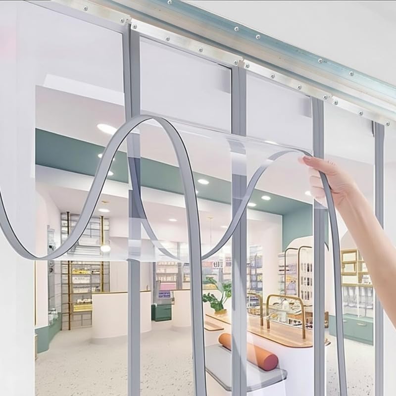 Image of Qlarity Covers 2mm Thick PVC Insulated Magnetic Door Curtain | 32 Inch Wide Aluminium Alloy Track X 7Ft Long | 2 Strips,16 Inches Wide | for Home, Office, Balcony, Bedroom (Transparent)