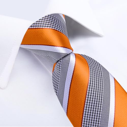 Image of DiBanGu Mens Striped Tie Silk Woven Necktie and Pocket Square Cufflinks Tie Clip Set Wedding Business Formal Gift Tie for Men