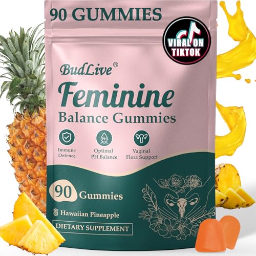BudLive Premium Feminine Balance Gummies for Women, Vaginal Probiotics, PH Balance for Women Healthy Odor, Gut Health, Immune Support, Pineapple Gummies for Woman, 90 Counts
