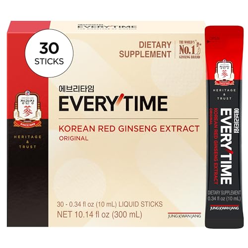 JUNG KWAN JANG Everytime Korean Red Ginseng Extract Stick 3 000mg Original - Adaptogen Energy Drink Liquid Stick Supplements - Energy Boost & Immune Support Caffeine Free (30 Sticks)