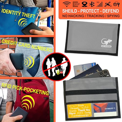Image of Gecko Travel Tech Faraday Bag Anti-Tracking GPS RFID Car Key Signal Blocker Wallet Shielding Pouch Protective Case for Cell Phone Car Key FOB, Data Privacy, Electronic Device Security, SILVER - NYLON,