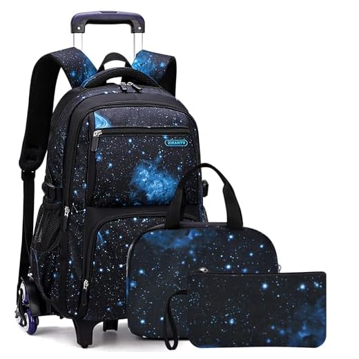 4pcs Mochilas Escolares con Ruedas Carro para Mochilas Escolares Niña Niños Grande Bolsas Escolares 6 Ruedas Trolley Bag Mochila Infantil Cielo Estrellado Galaxy 30 * 23 * 46cm