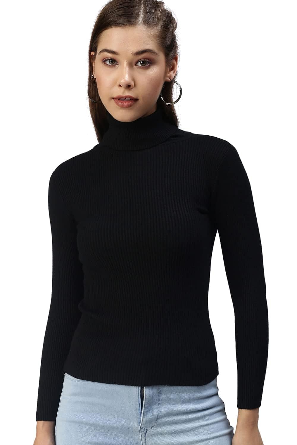 icw Women Knit-Rib Stretchable Turtle Neck Full Sleeves Winter Pull Over TopDN 414-picture-56