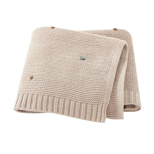 Manta de Punto para Bebé, Manta Tejida de algodón Suave y cálida, Manta para recién Nacido, Cobija para Cuna, Cochecito y Silla de Coche, Unisex, 90 x 70 cm (Beige)