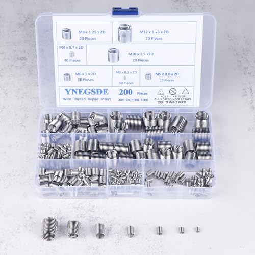 304 stainless steel helical coiled metric thread repair kit - 200pcs assortment kit - m3 m4 m5 m6 m8 m10 m12 wire screw sleeve inserts