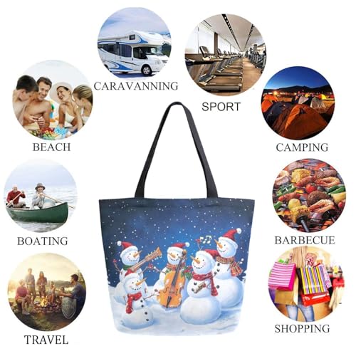 Snowmen Play Christmas Song Extra Large Canvas Gym Shoulder Tote,Durable Daily Reusable Top Handle Bag for Mens Womens Yoga Weekender Picnic Beach Travel Market Shopping4