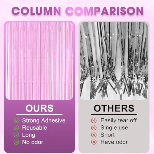 Image of Voircoloria 2 Pack Pastel Purple Foil Fringe Backdrop Curtains, Tinsel Streamers Birthday Party Decorations for Girl, Fringe Backdrop for Graduation, Baby Shower, Gender Reveal, Halloween Party