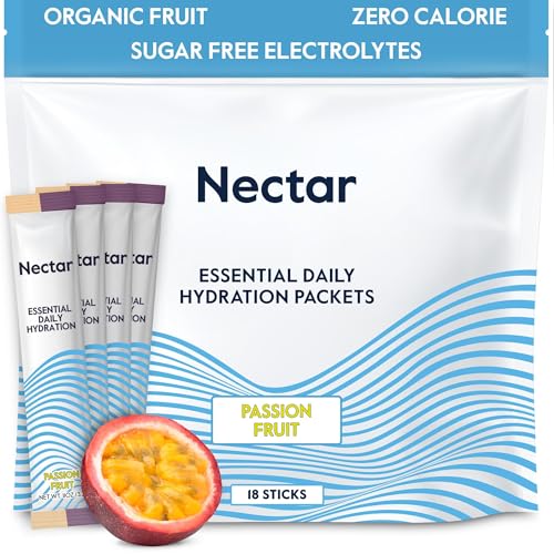 Image of Nectar Hydration Packets - Electrolytes Powder Packets - Sugar Free & 0 Calorie - Organic Fruit Liquid Daily IV Hydrate for Dehydration Relief & Rapid Rehydration (Passion Fruit 18 Pack)