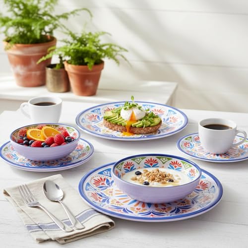 Image of Dinnerware Set 12Pcs Melamine Plates and Bowls (Blue Flower) | Wedding Gift,Parties,Home,Service,Durable,Floral Pattern,Tableware Dinner, Salad Dessert Plates,Housewarming