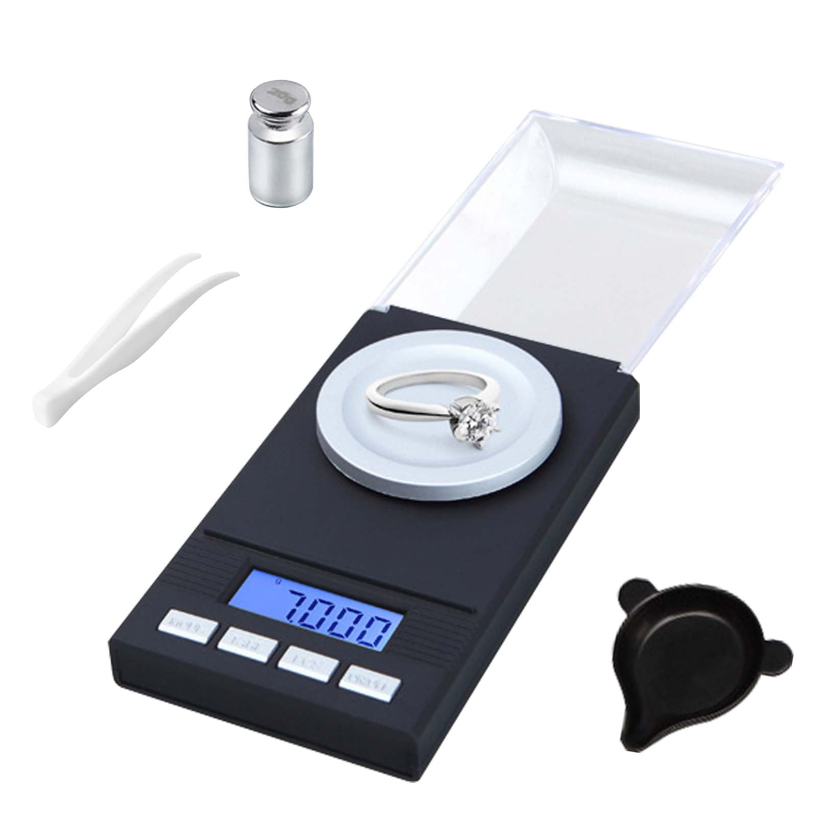 0.001g/50G - Báscula digital electrónica con pantalla LCD, miligramo de alta precisión con pesos de calibración, mini báscula de gramo de alta precisión para pesar polvos, joyas y medicamentos