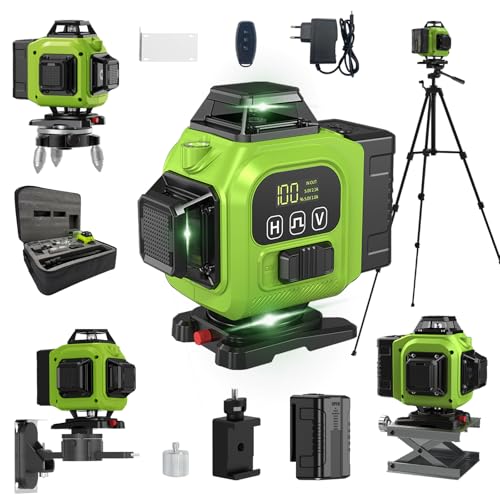 Niveau Laser 360 autonivelant, 4D Ligne Verte pour laser chantier | 1.2m Trépied | Batterie Li-ion...