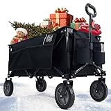 TIMBER RIDGE XXL Bollerwagen Faltbar Transportwagen mit Seitentasche Getränkehalter verstellbarem Griff, Gartenwagen für Alle Gelände, Draussen Camping Einkaufen
