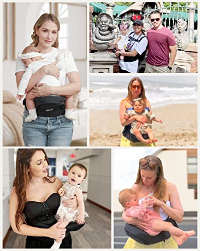 Babymust Babytrage mit Hüftsitz, Fortschrittlicher Verstellbarer Hüftgurt & Mehrere Taschen, Ergonomischer Hüftsitzträger für Neugeborene Kleinkinder bis zu 30 kg, Schwarz – Bild 7