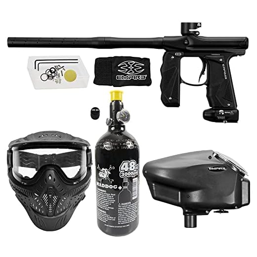 Maddog Empire Mini GS Electronic Full Auto Paintball Gun Marker w/ 48/3000 HPA Tank, HK Army HSTL Thermal Mask, & Empire Halo Too Electronic Loader Starter Package - Dust Black