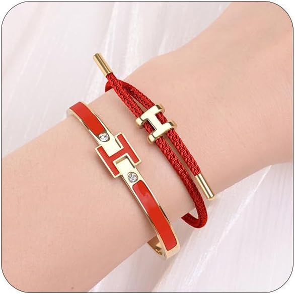 H Bracelets for Women,H Bangle and H Wire Rope Bracelet Set,18K Gold Plated Bracelets Set for Christmas Mothers Day Gifts for Women