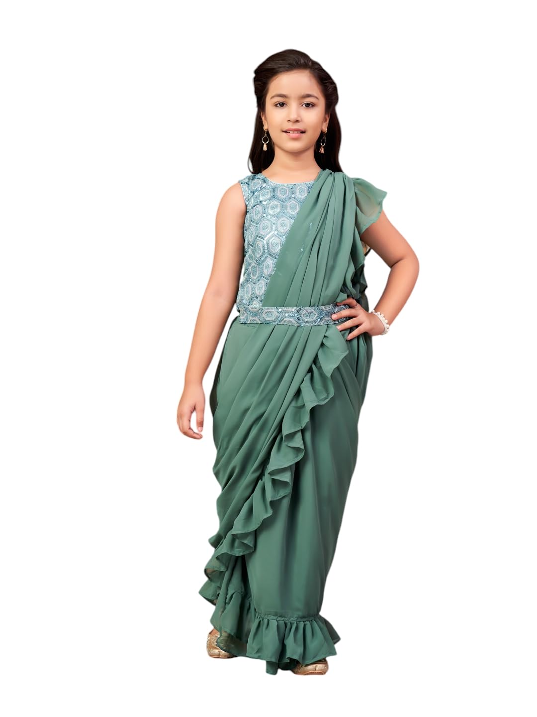 Aarika Girls Ethnic Wear Green Colour Sequin Embroidery Georgette Lehenga Choli Set With Attached Dupatta-4-13 Years (Lch-Shm-5014)