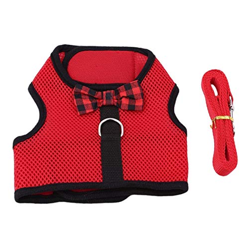 Image of Rabbit Harness with Leash Adjustable Soft Mesh Vest Harness for Bunny Kitten Guinea Pig Rat (L, Red)