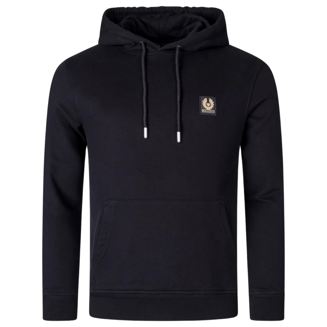 Belstaff Left Chest Patch Logo Regular Fit Overhead Hoodie, Black, Size Xl, Men