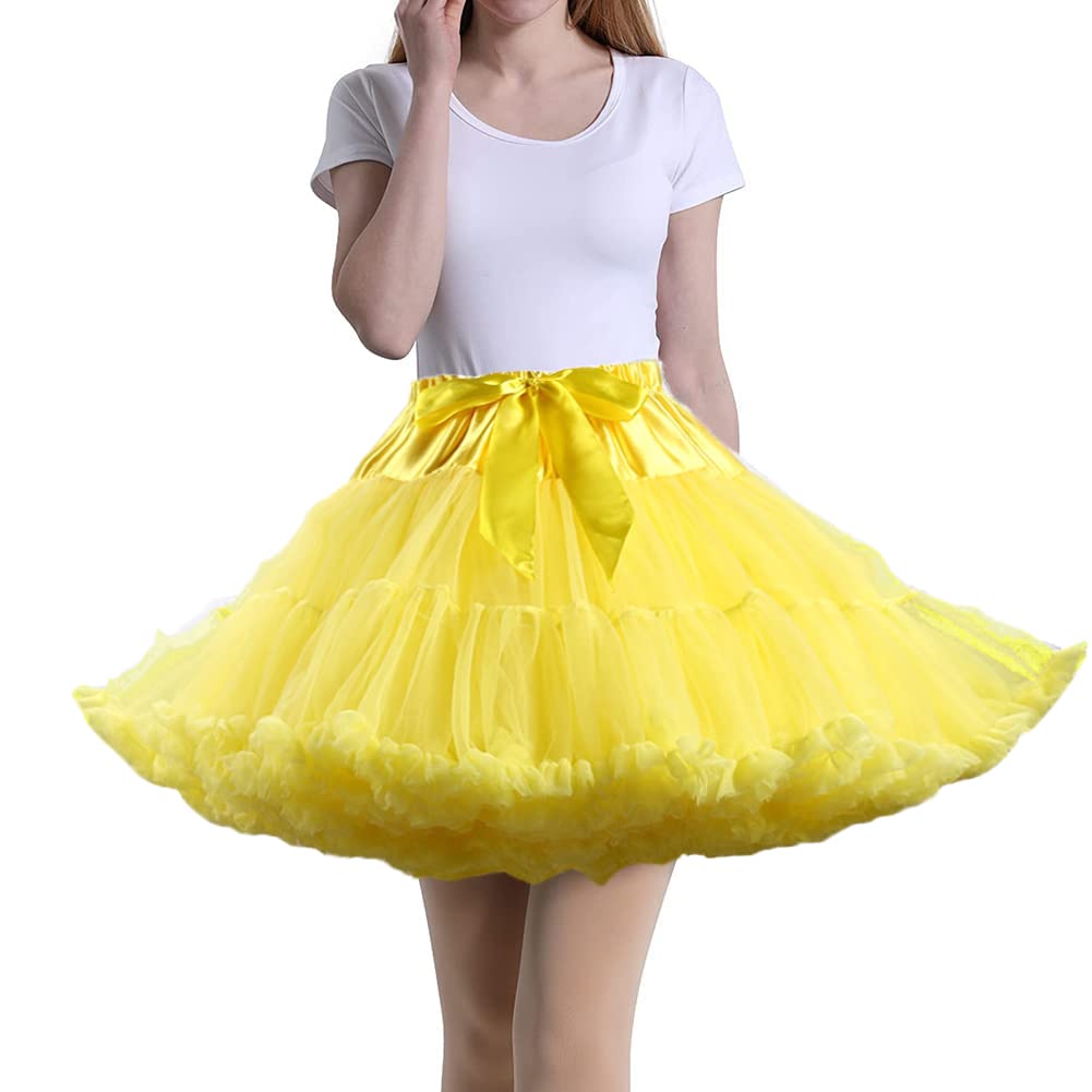Tmade Women's Tulle Petticoat Tutu Party Multi-Layer Puffy Cosplay Skirt, Yellow, Length 40cm, Waist 56-100cm