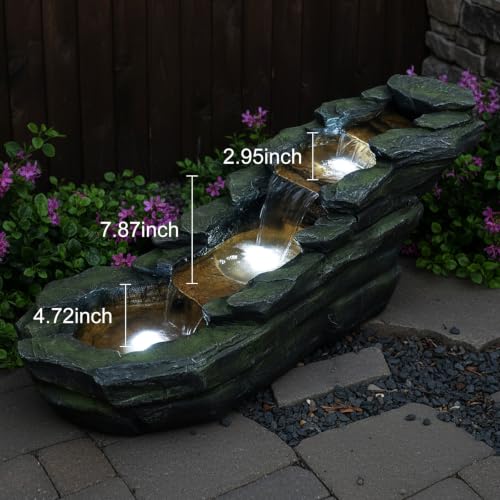 Image of SunJet Cascading Rock Outdoor Water Fountain with LED Lights - 44 inch Length Resin Stone Look Garden Waterfall Fountain, Freestanding Floor Fountain with UL Certified Pump for Patio Backyard Yard Decor