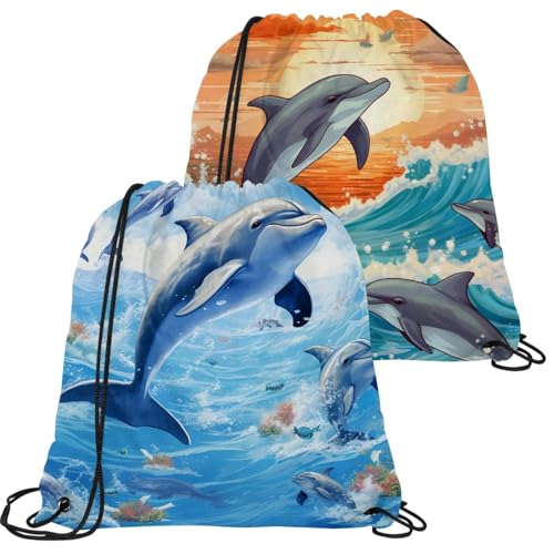 Sac à cordon de serrage imperméable et pliable imprimé dauphin multicolore