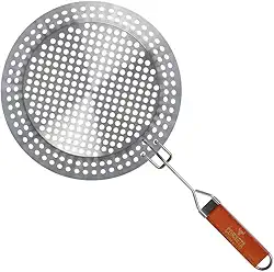 Grelha Redonda Perfurada 30,5, Cabo Removível – Para Churrasqueira a Carvão/Gás | Legumes, Carnes, Frutos do Mar e Pizza