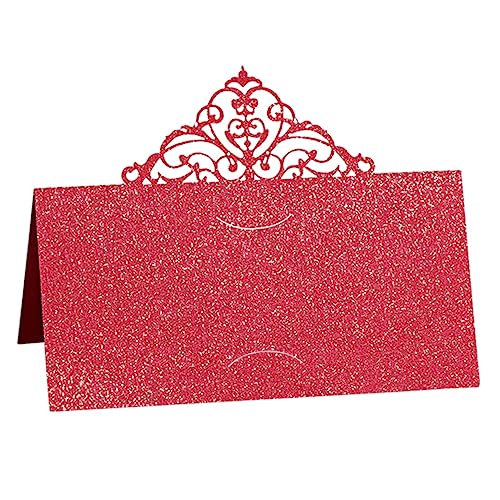 DIYEAH 50pièces Cartes de Table pour Mariage Marque-place Décoratif Forme de Fleur Ajourée Rouge Petite