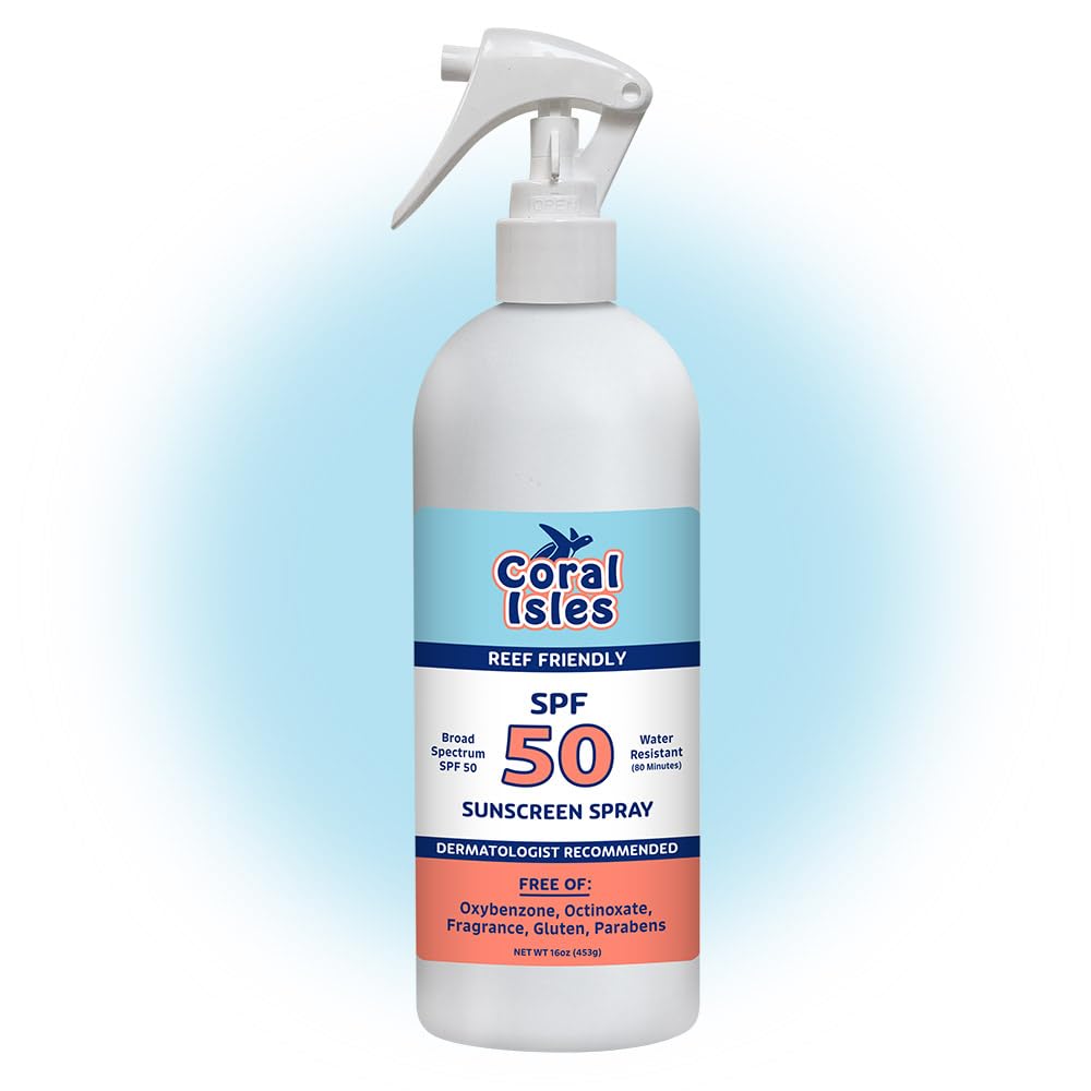 Coral Isles by Rocky Mountain Sunscreen | SPF 50 KIDS Spray | Broad Spectrum UVA/UVB Protection | Hawaii Reef-Safe Act Compliant | Oxybenzone & Octinoxate Free | Water Resistant 80 Min. | 16 Fl Oz
