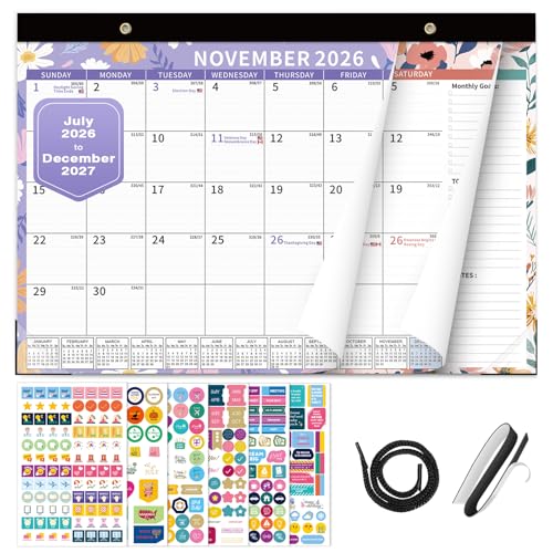 Image of Ospelelf 2026-2027 Calendar Magnetic Desk Wall Desktop Monthly Planner Use July 2026 to December 2027 Large To Do Pad with Plastic Cover for Office 17 inch X 12 inch Ditsy Floral